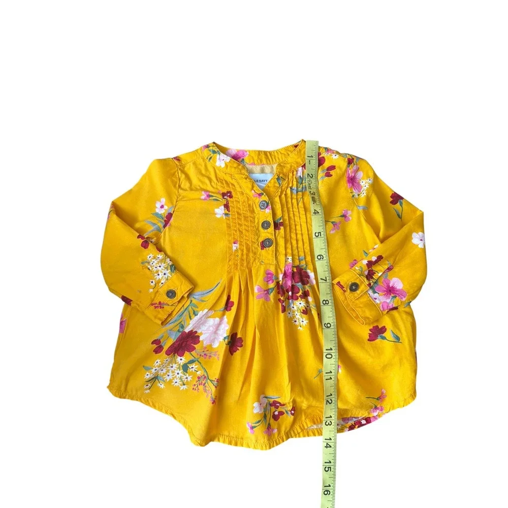 Old Navy Toddler Girls Yellow Floral Boho Tunic Top 12-18M Long Sleeve